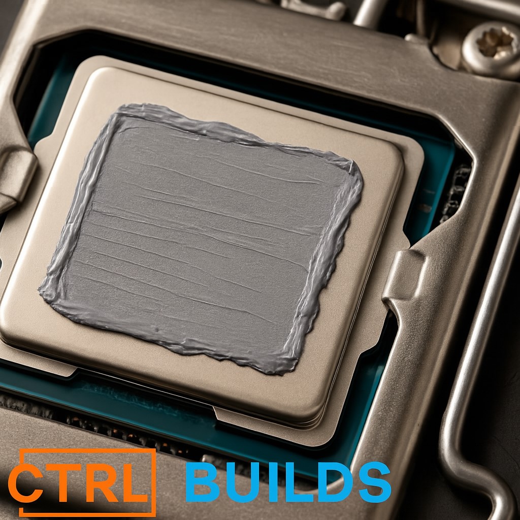 Close-up of thermal paste spread on CPU lid